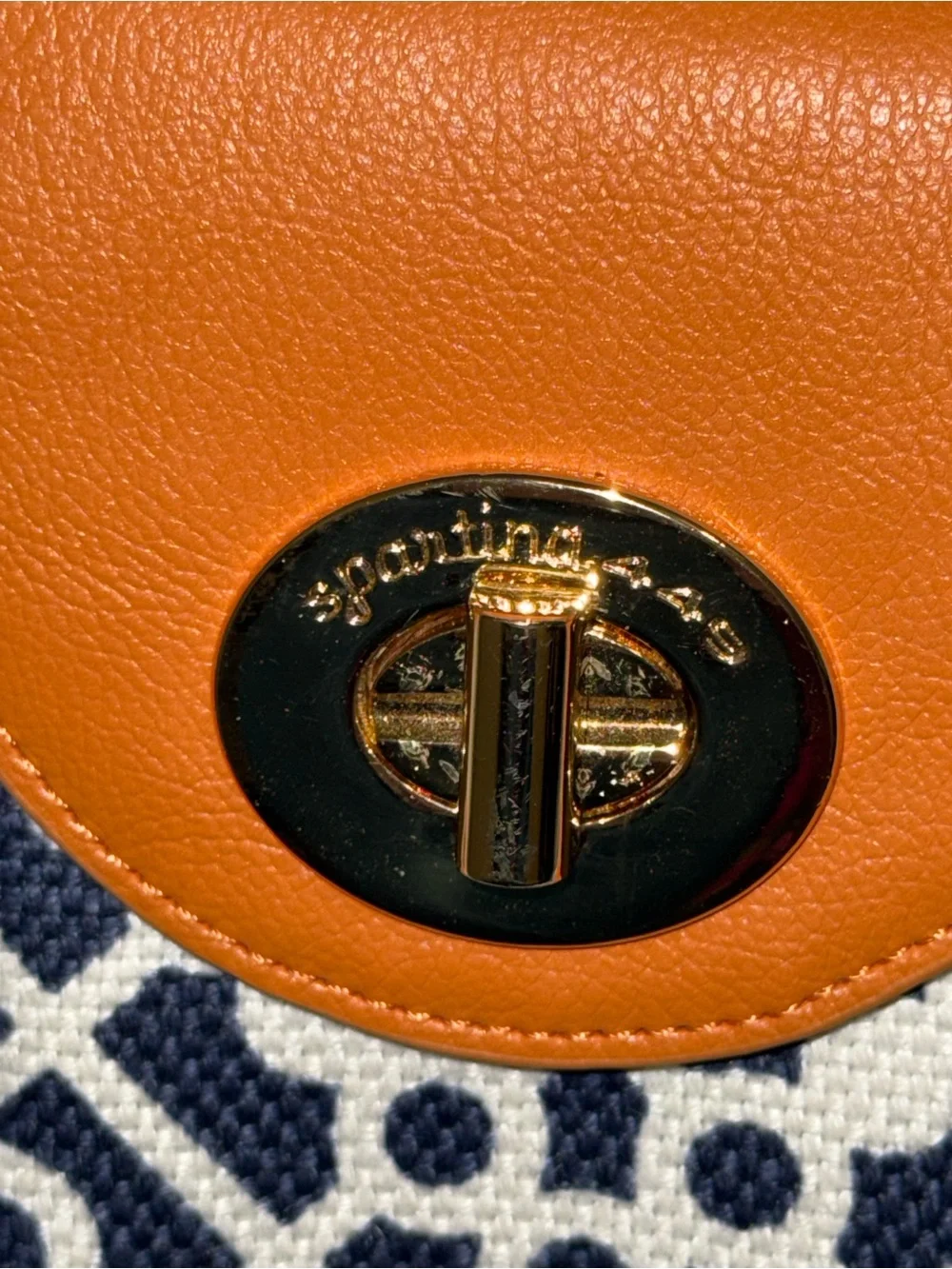 Spartina 449 Tan and Navy Geometric Crossbody Phone Bag